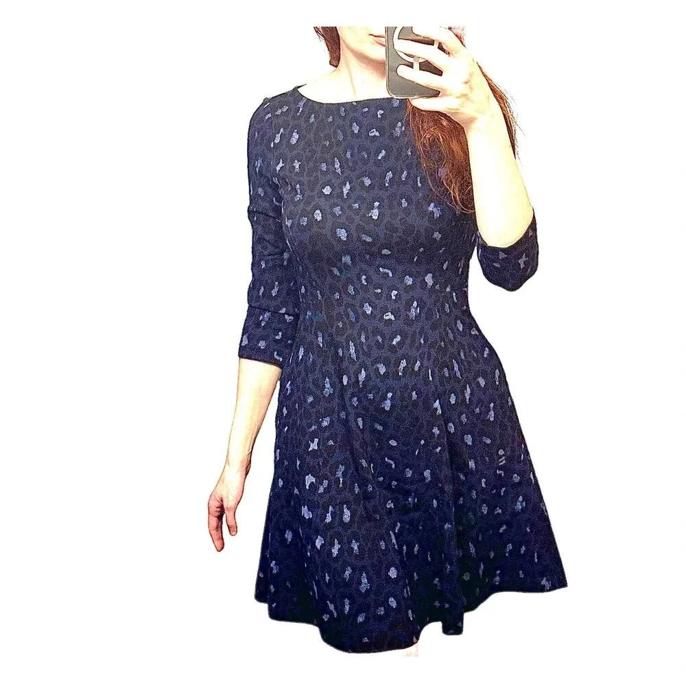 Kate Spade Blue Leopard Print Casual Broome Ponte Dress Size‎ 4